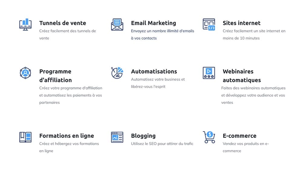 fonctionnalités de systeme.io