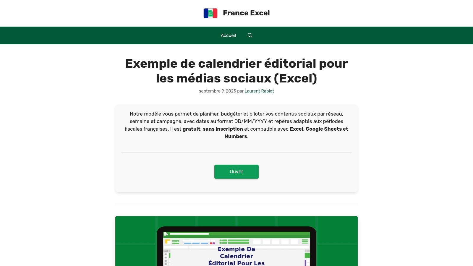 France-Excel – Modèles Excel calendrier éditorial réseaux sociaux