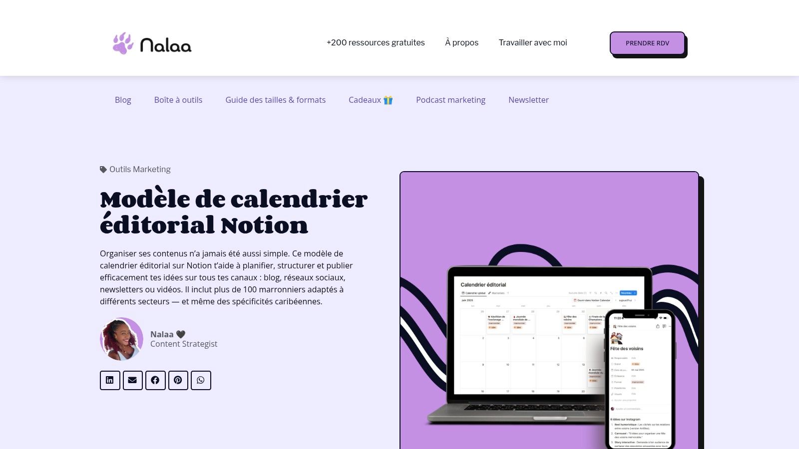 Nalaa – Modèle Notion Calendrier éditorial (gratuit)