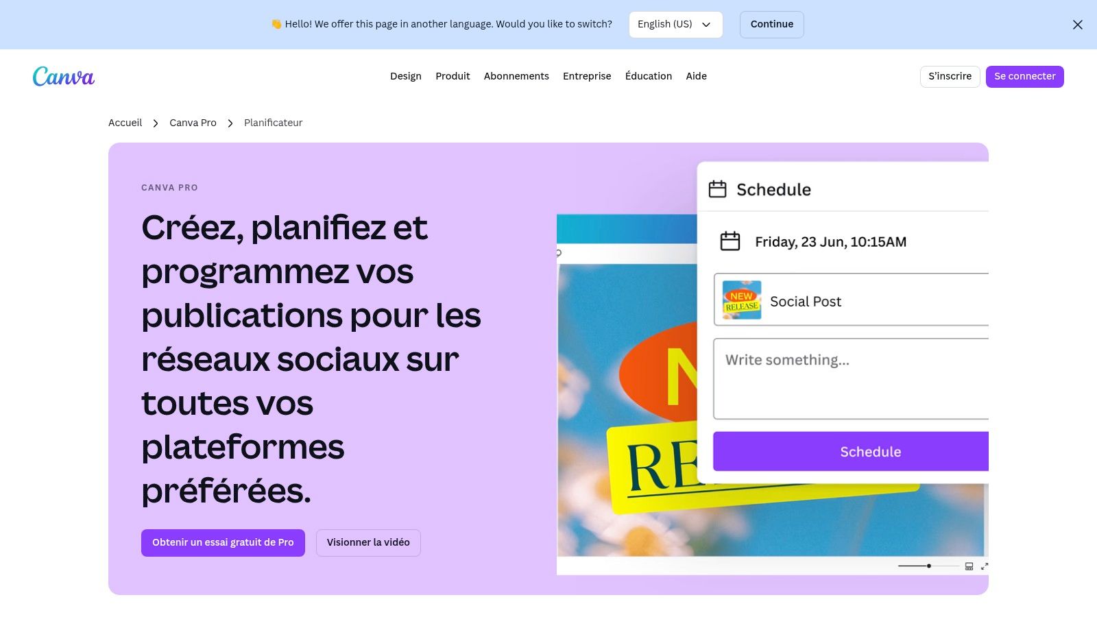Canva Pro – Planificateur de contenu (calendrier social)