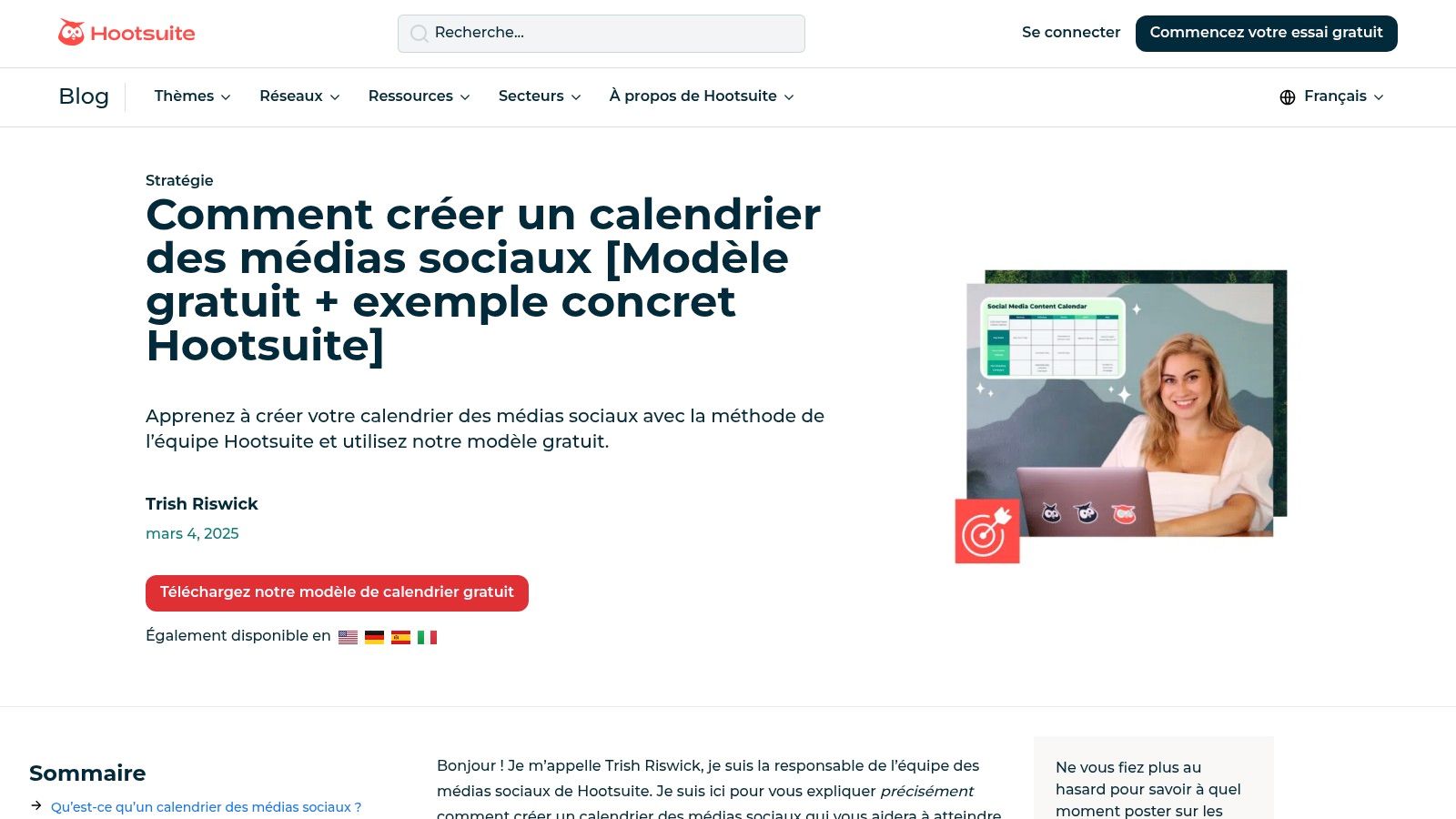 Hootsuite (FR) – Modèle calendrier médias sociaux